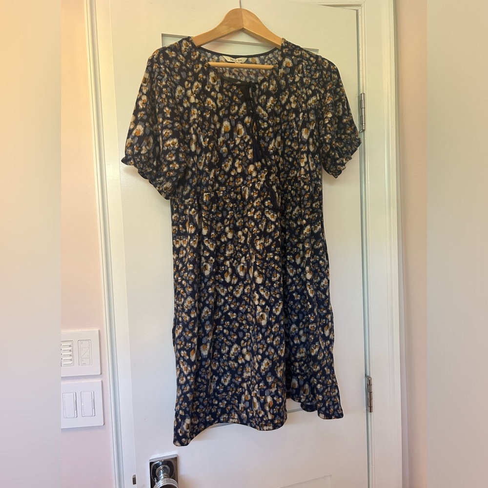 Yak & Yeti navy blue & gold cotton blend dress. Size S. NWT.